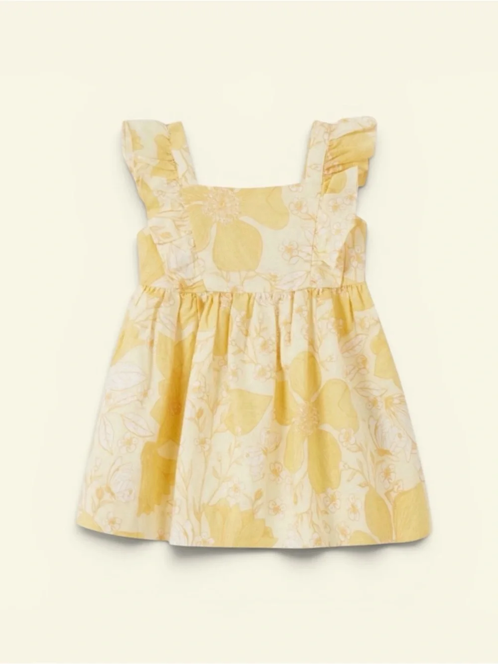 GAP Toddler Soft Pale Yellow Floral Apron Dress, Size 3 Years, MSRP $40
